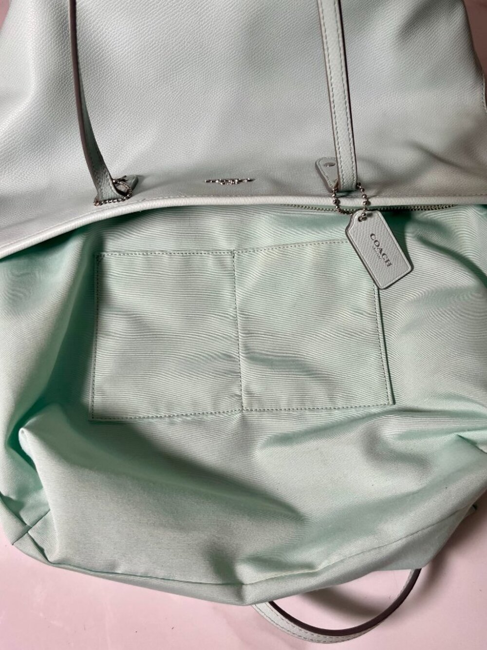 Coach City Zip Tote Seafoam Green Pebbled Leather Tote Shoulder Bag + COA - Picture 15 of 16